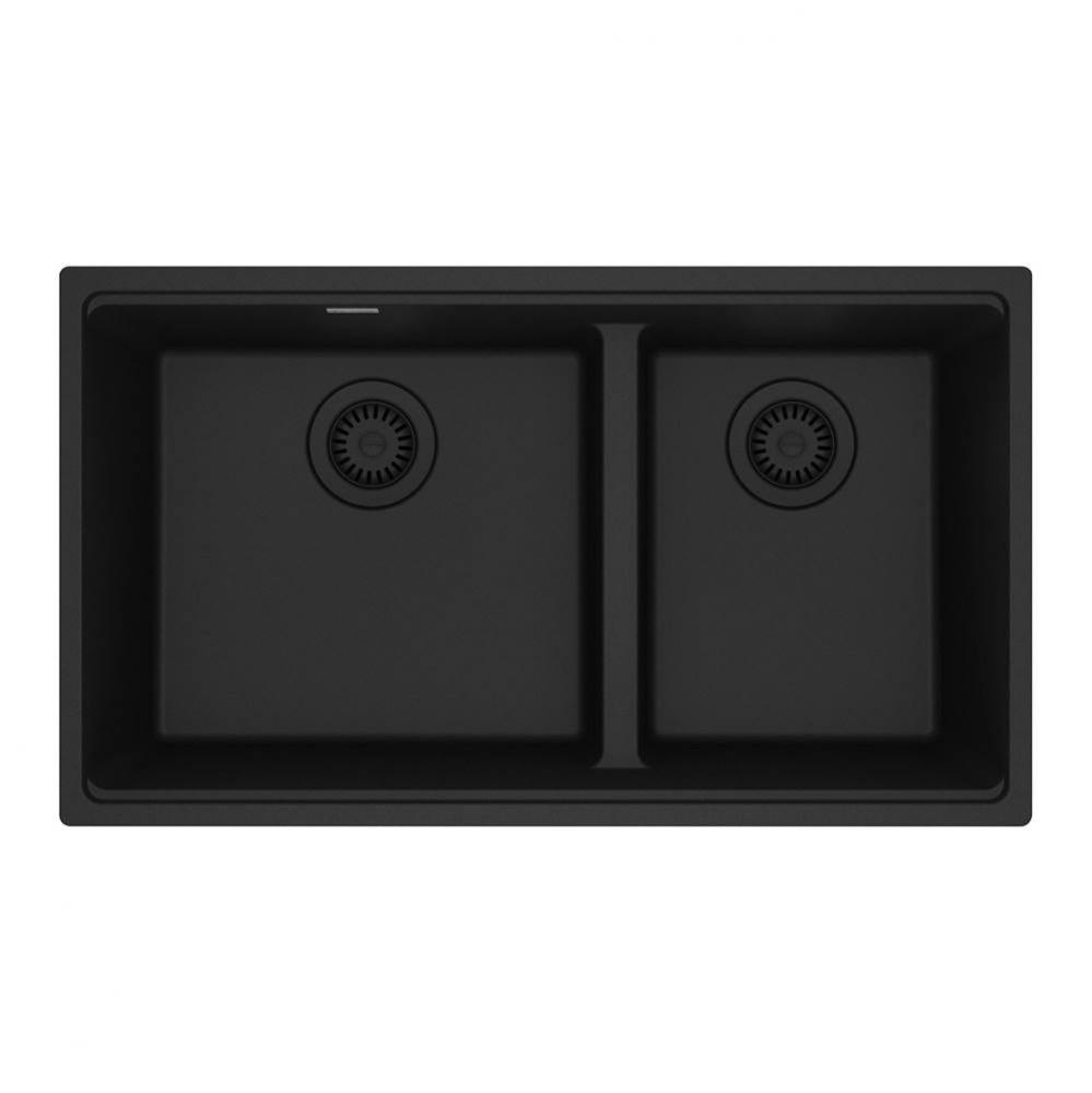 Maris Undermount 31-in x 17.81-in Granite Double Bowl Kitchen Sink in Matte Black