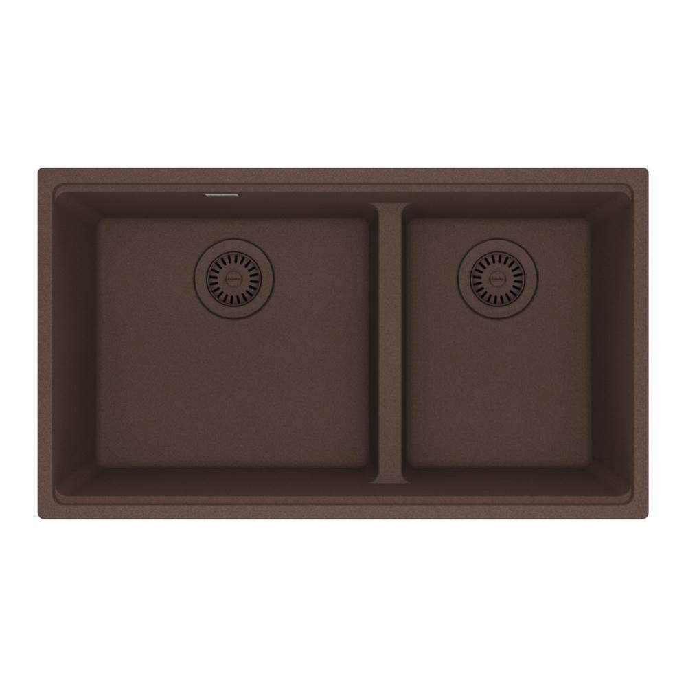 Maris Undermount 31-in x 17.81-in Granite Double Bowl Kitchen Sink in Mocha