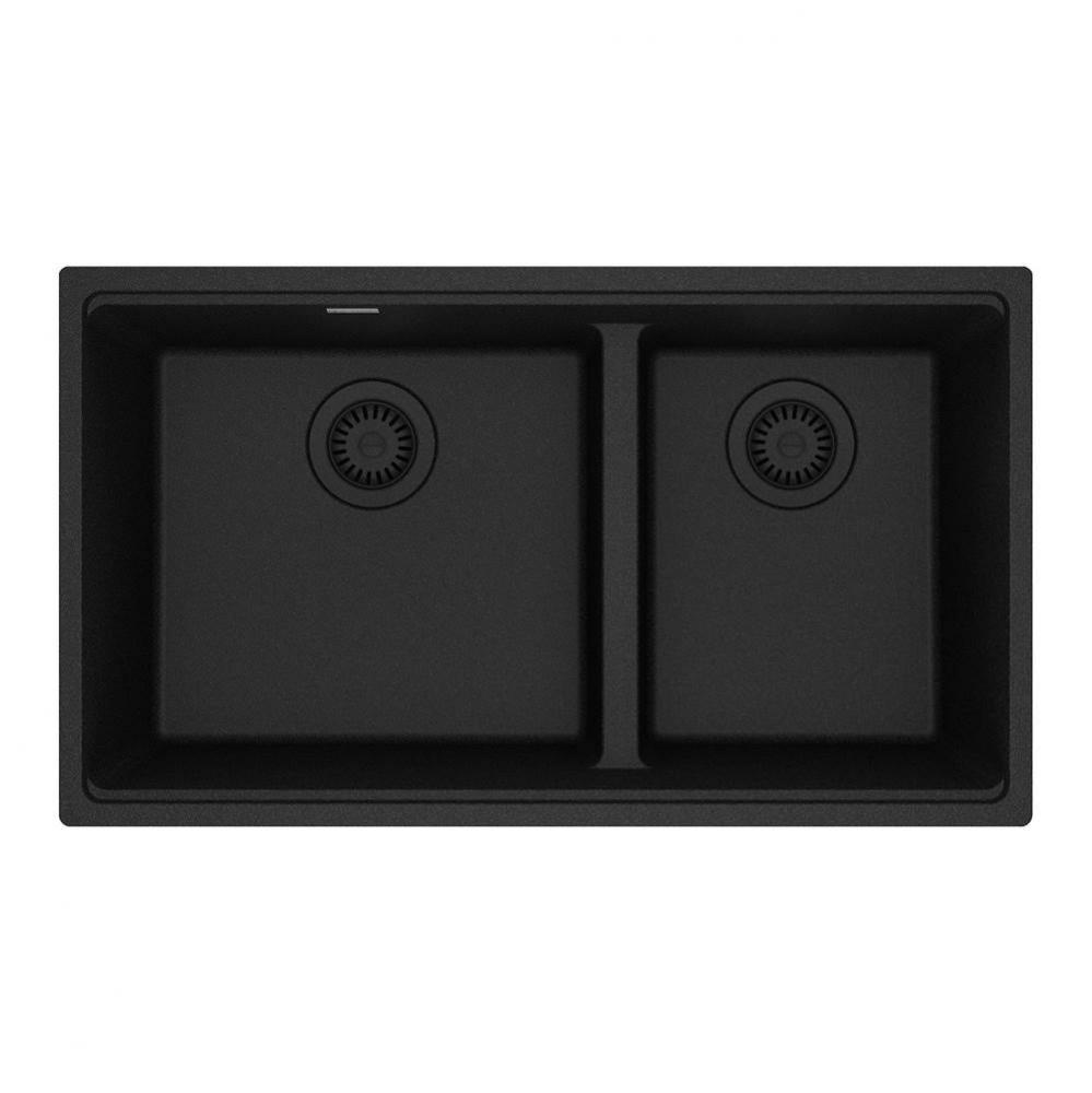 Maris Undermount 31-in x 17.81-in Granite Double Bowl Kitchen Sink in Onyx