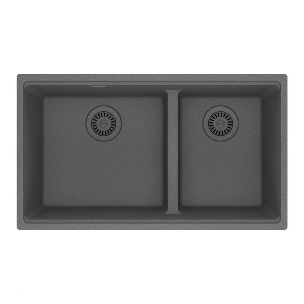 Maris Undermount 31-in x 17.81-in Granite Double Bowl Kitchen Sink in Stone Grey