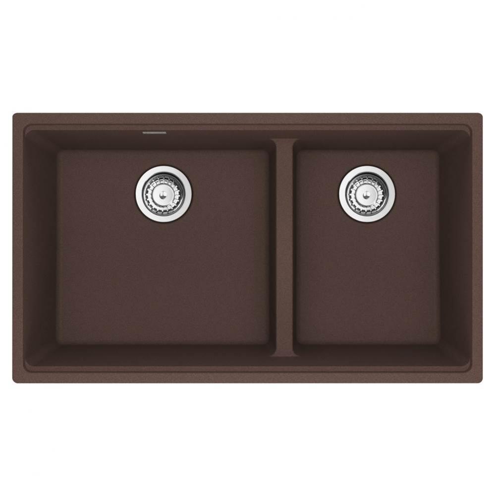 Maris Undermount 33-in x 18.94-in Granite Double Bowl Kitchen Sink in Mocha