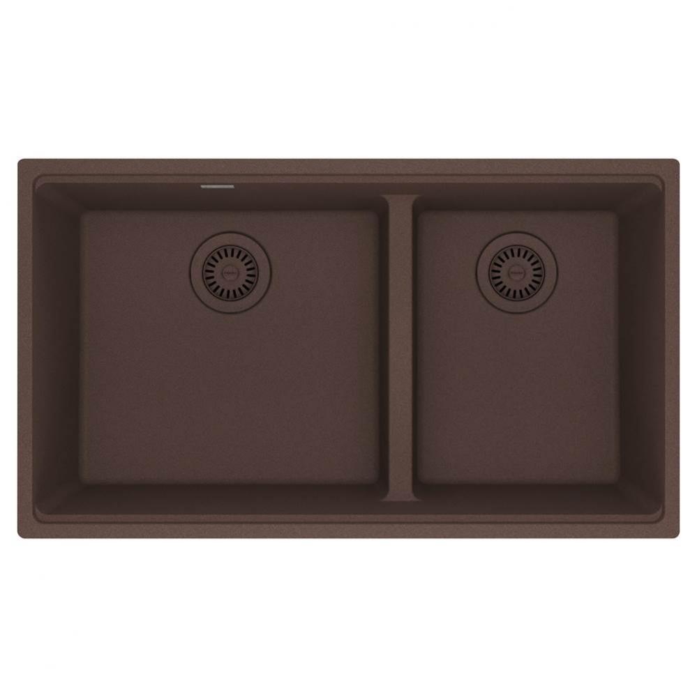 Maris Undermount 33-in x 18.94-in Granite Double Bowl Kitchen Sink in Mocha