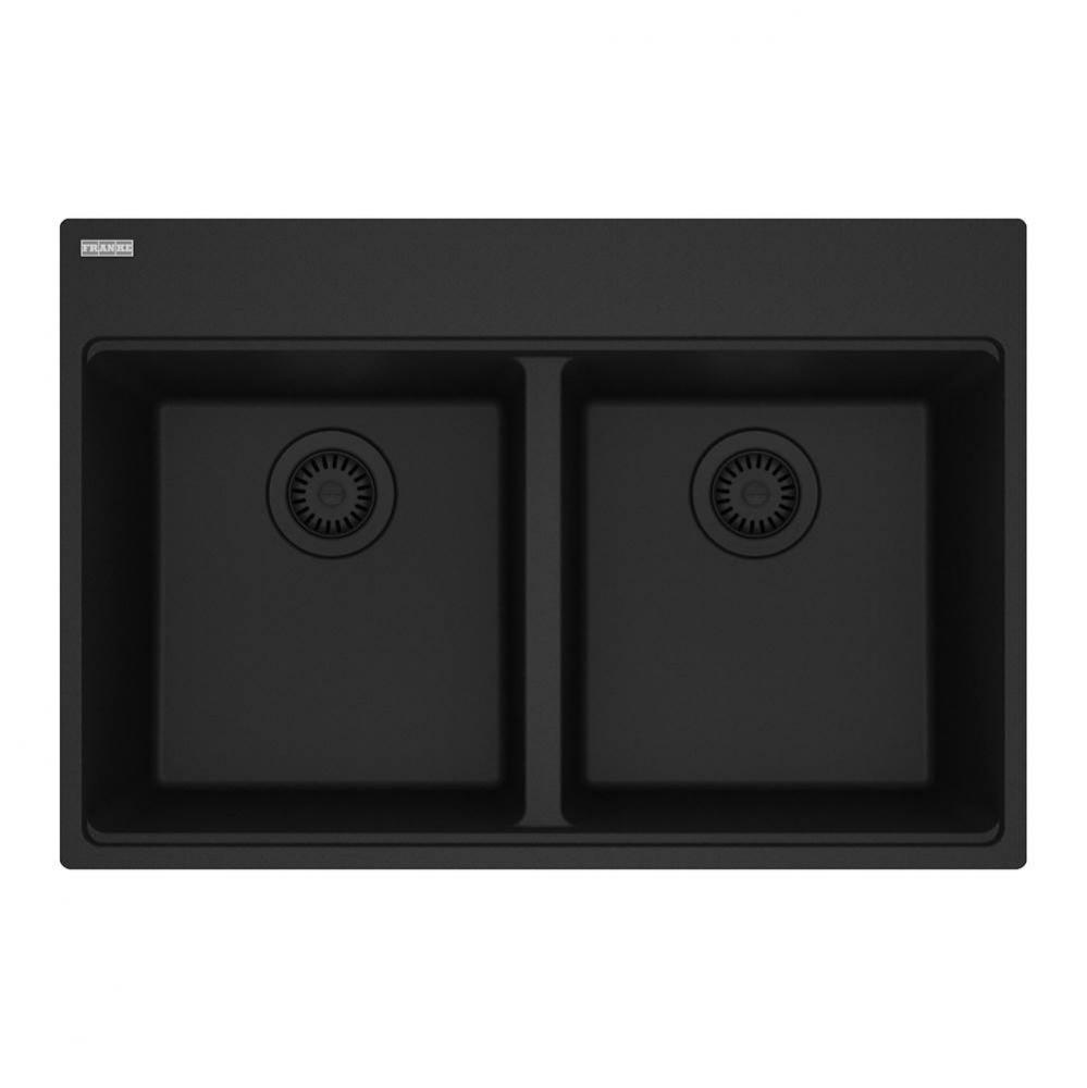 Maris Topmount 31-in x 20.88-in Granite Double Bowl Kitchen Sink in Matte Black