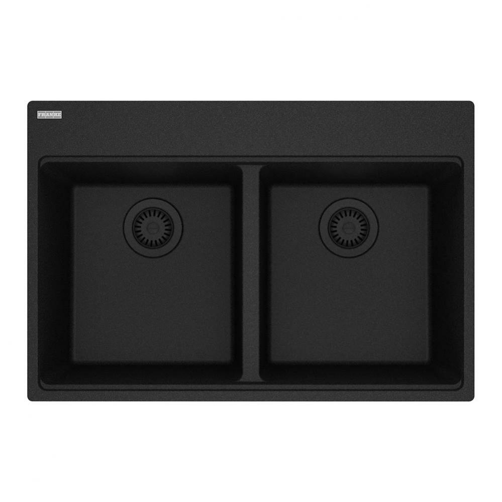 Maris Topmount 31-in x 20.88-in Granite Double Bowl Kitchen Sink in Onyx