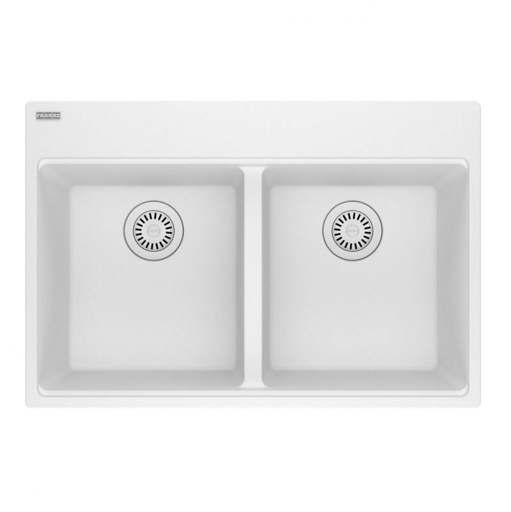 Maris Topmount 31-in x 20.88-in Granite Double Bowl Kitchen Sink in Polar White