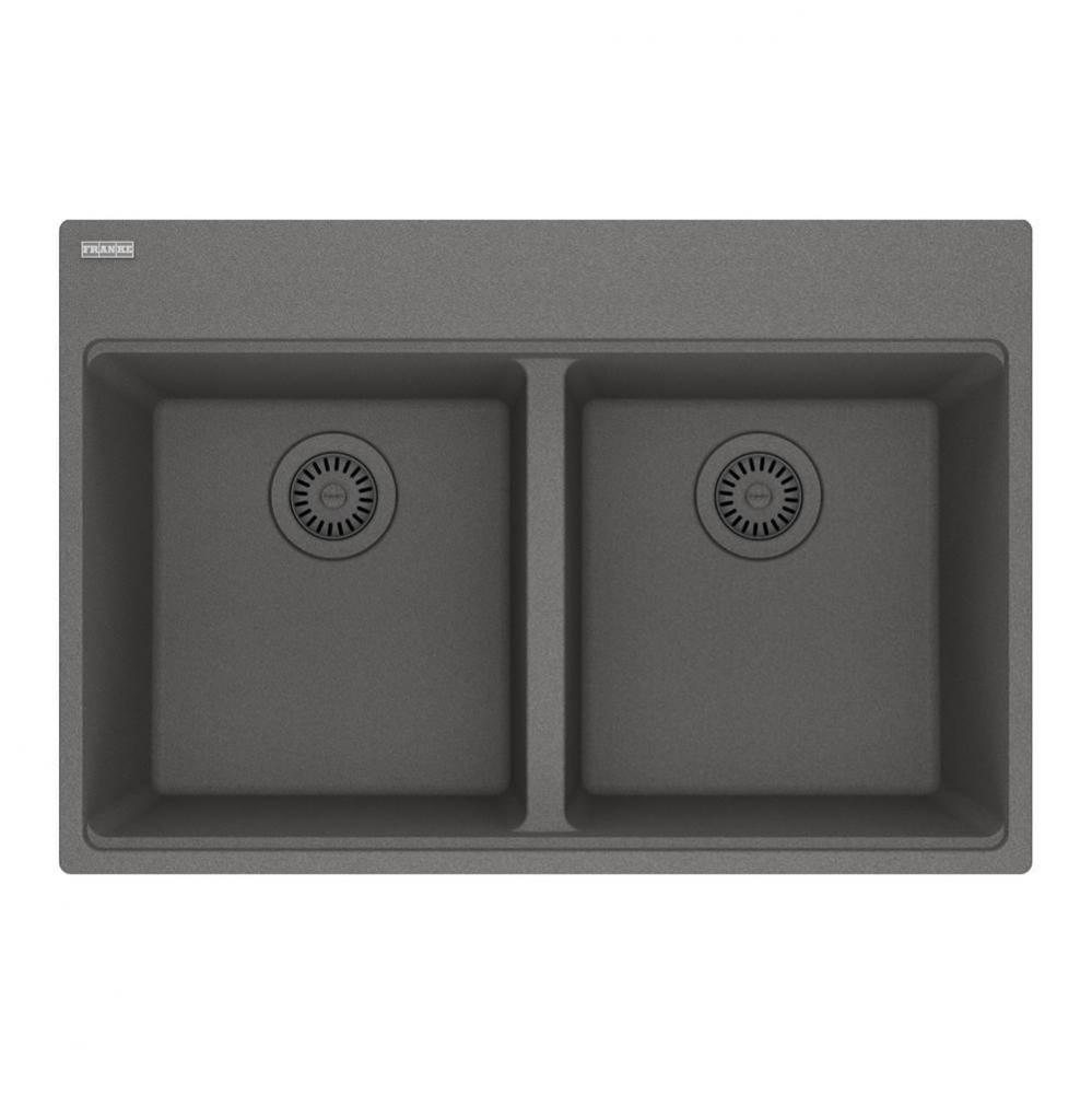 Maris Topmount 31-in x 20.88-in Granite Double Bowl Kitchen Sink in Stone Grey