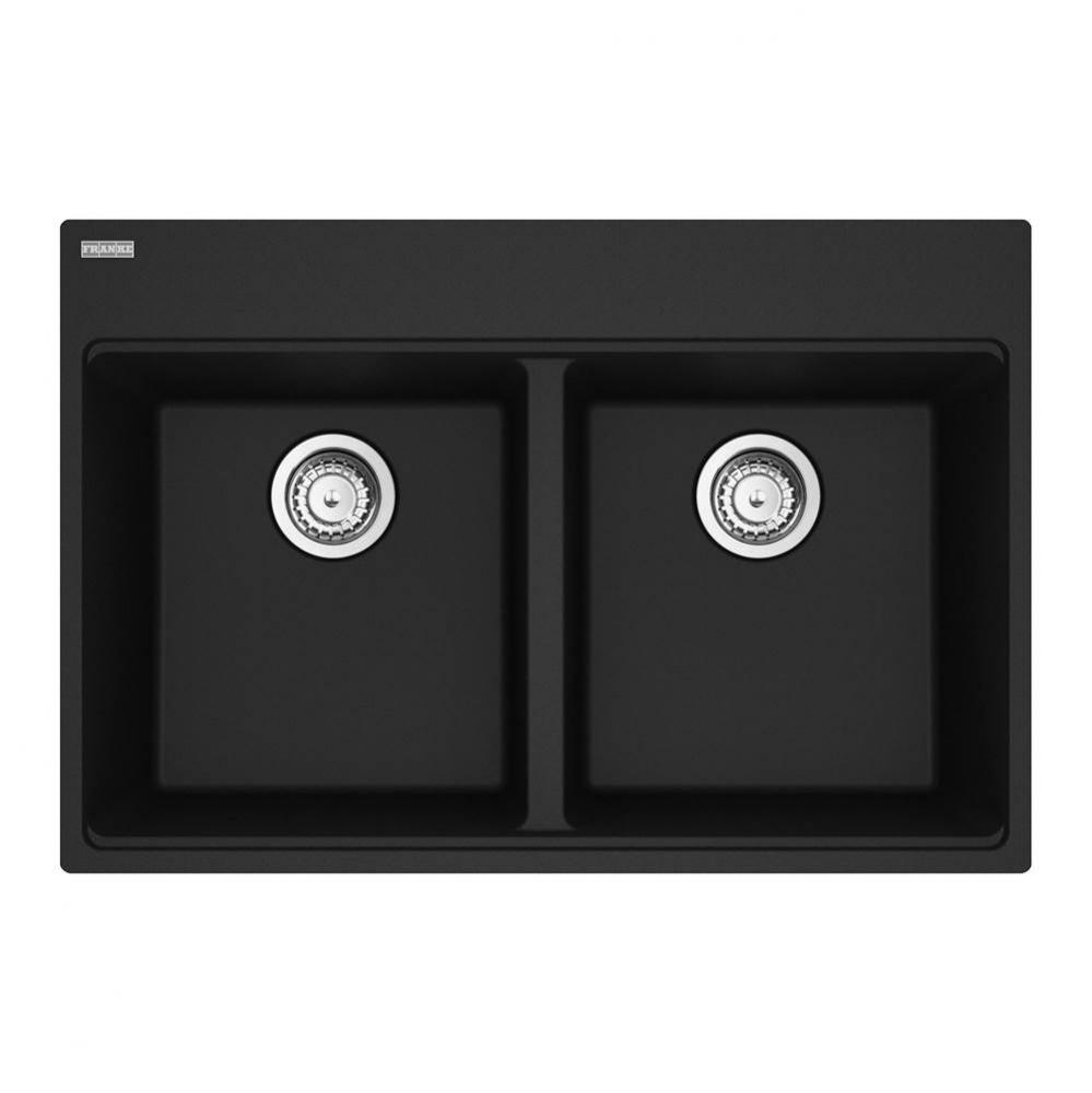 Maris Topmount 33-in x 22-in Granite Double Bowl Kitchen Sink in Matte Black