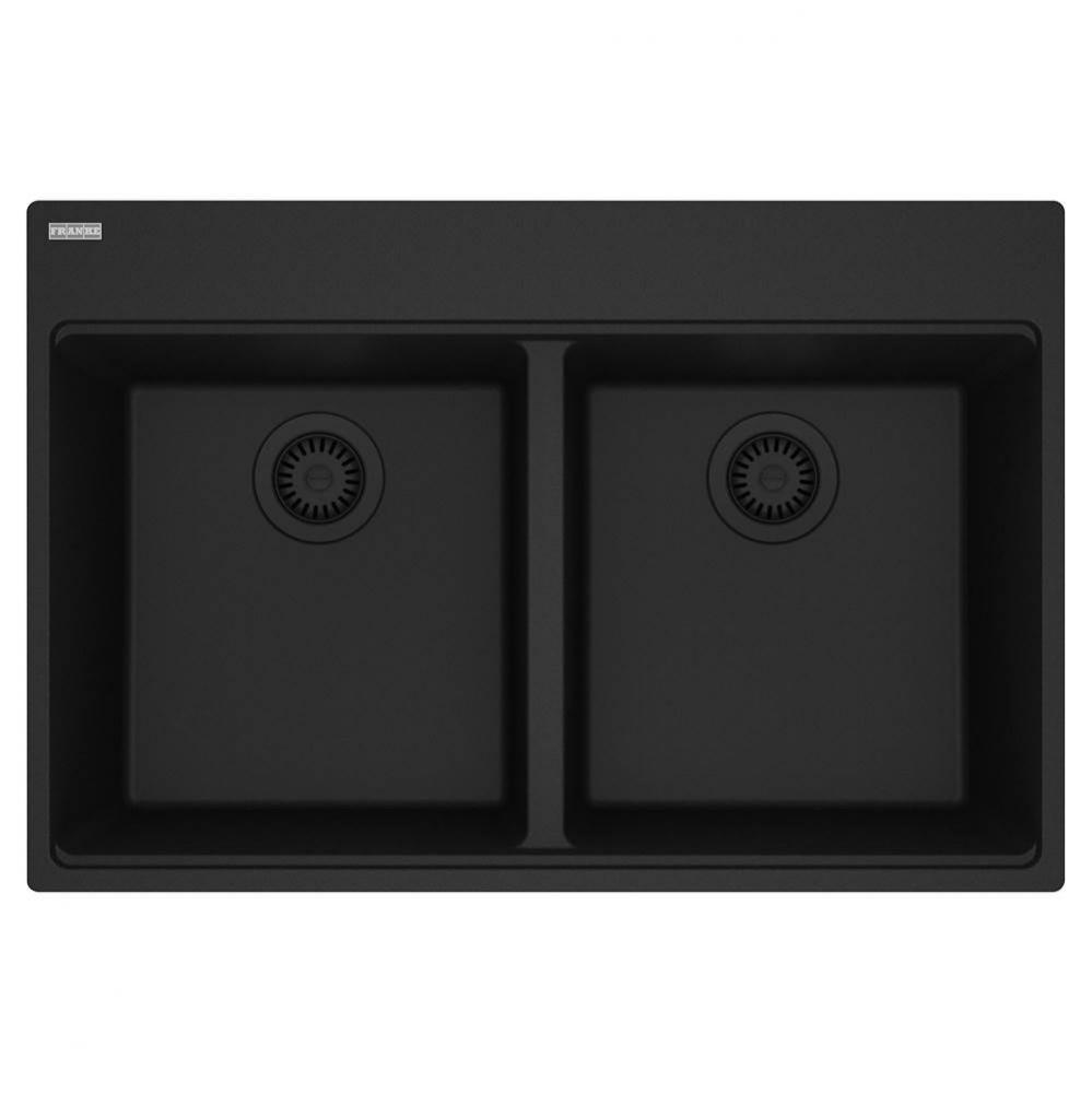 Maris Topmount 33-in x 22-in Granite Double Bowl Kitchen Sink in Matte Black