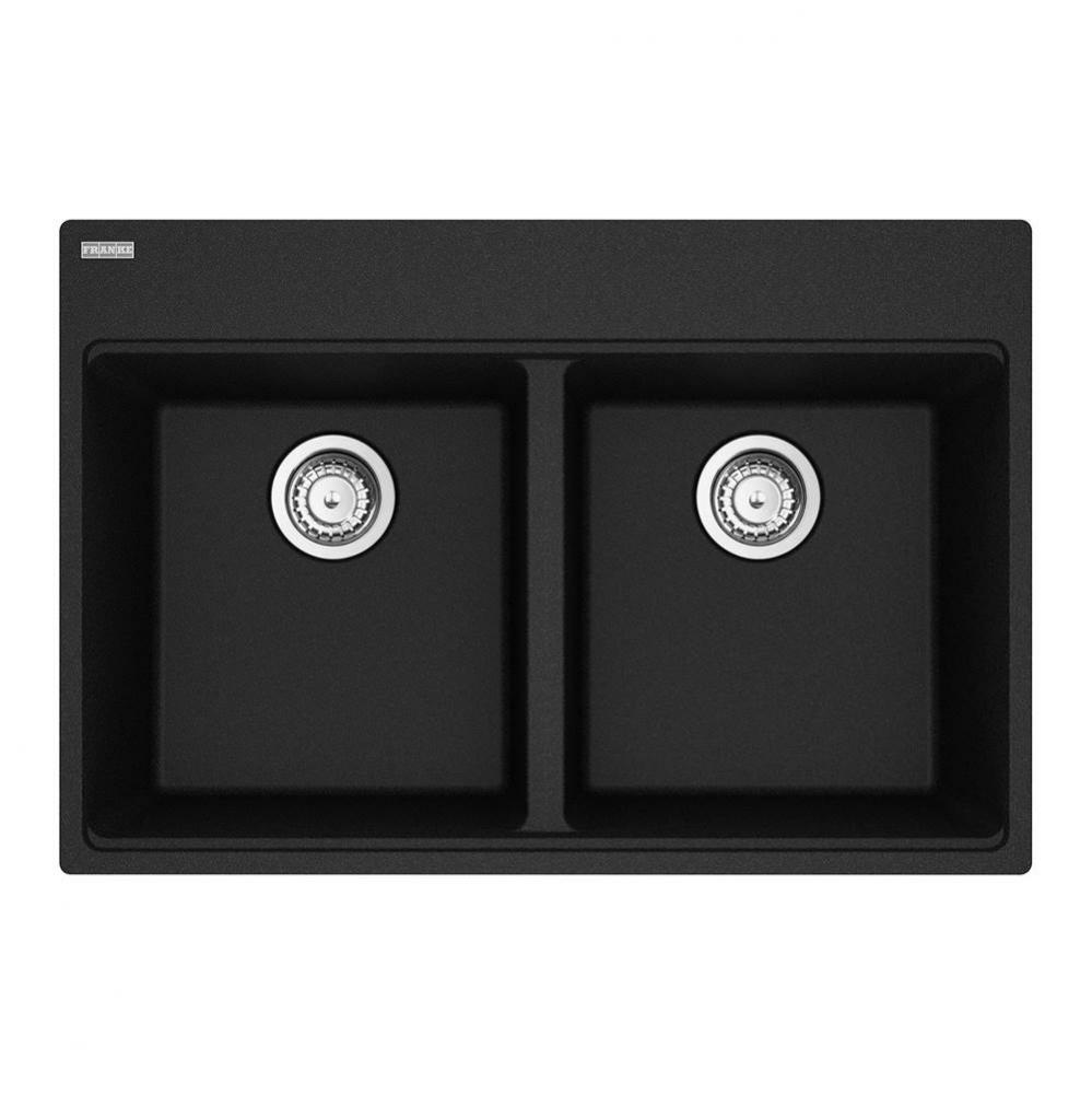 Maris Topmount 33-in x 22-in Granite Double Bowl Kitchen Sink in Onyx