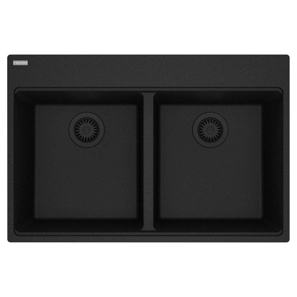 Maris Topmount 33-in x 22-in Granite Double Bowl Kitchen Sink in Onyx