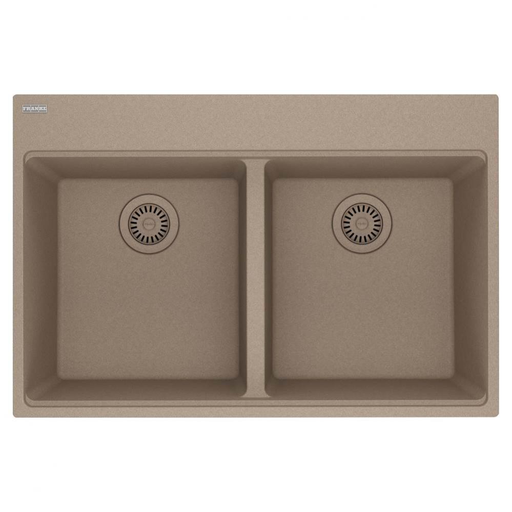 Maris Topmount 33-in x 22-in Granite Double Bowl Kitchen Sink in Oyster