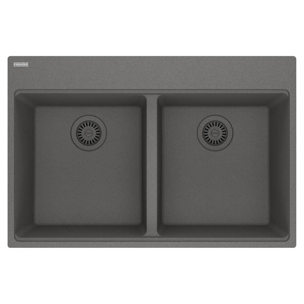 Maris Topmount 33-in x 22-in Granite Double Bowl Kitchen Sink in Stone Grey