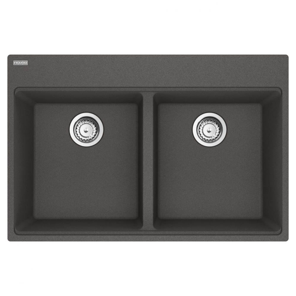 Maris Topmount 33-in x 22-in Granite Double Bowl Kitchen Sink in Slate Grey