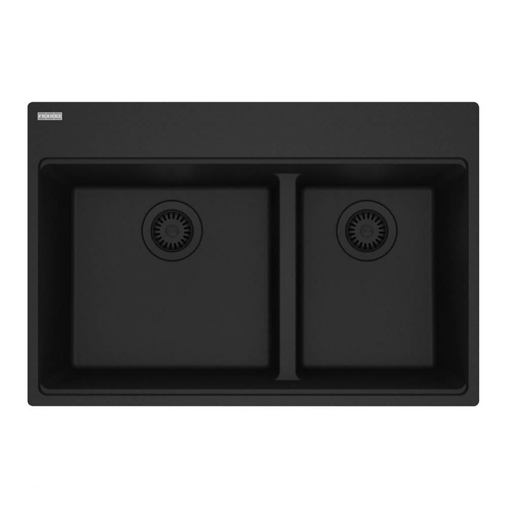 Maris Topmount 31-in x 20.9-in Granite Double Bowl Kitchen Sink in Matte Black