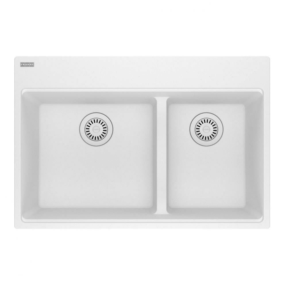 Maris Topmount 31-in x 20.9-in Granite Double Bowl Kitchen Sink in Polar White