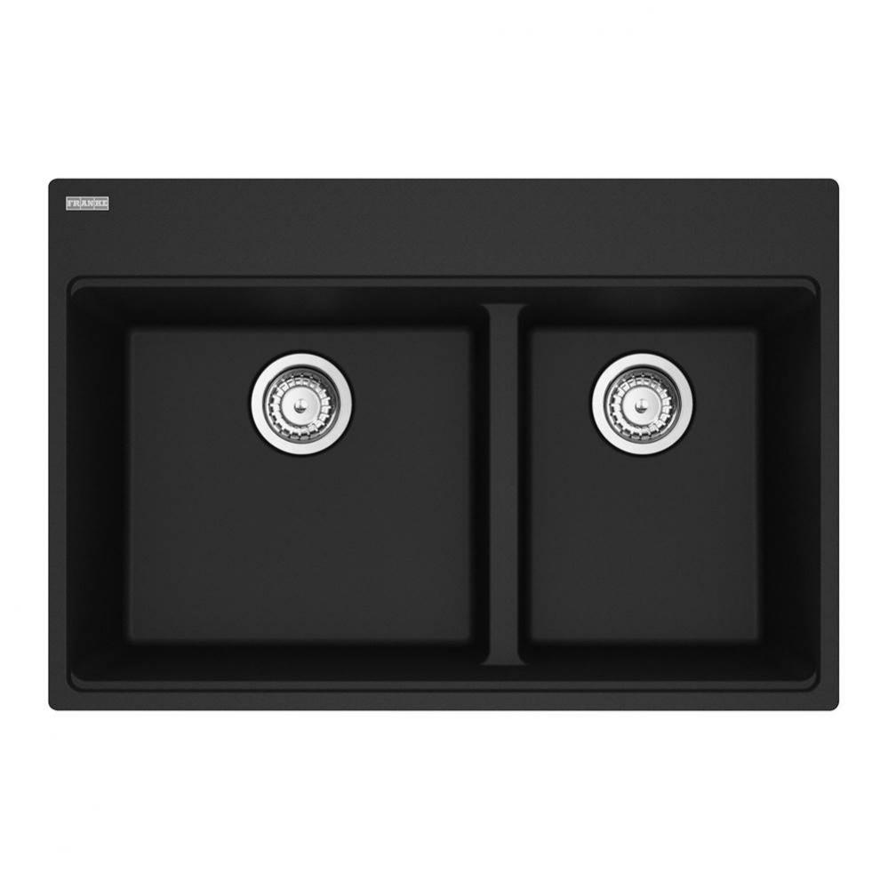 Maris Topmount 33-in x 22-in Granite Double Bowl Kitchen Sink in Matte Black