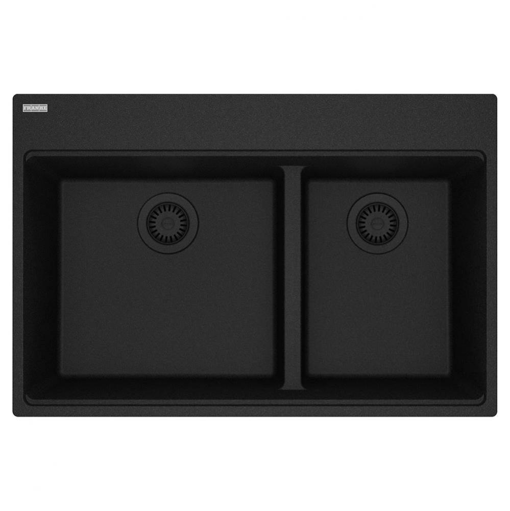 Maris Topmount 33-in x 22-in Granite Double Bowl Kitchen Sink in Onyx