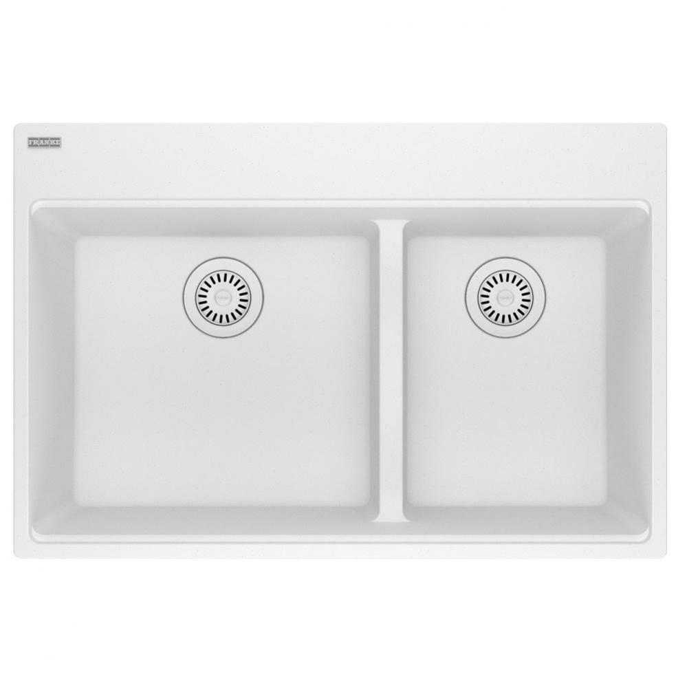 Maris Topmount 33-in x 22-in Granite Double Bowl Kitchen Sink in Polar White