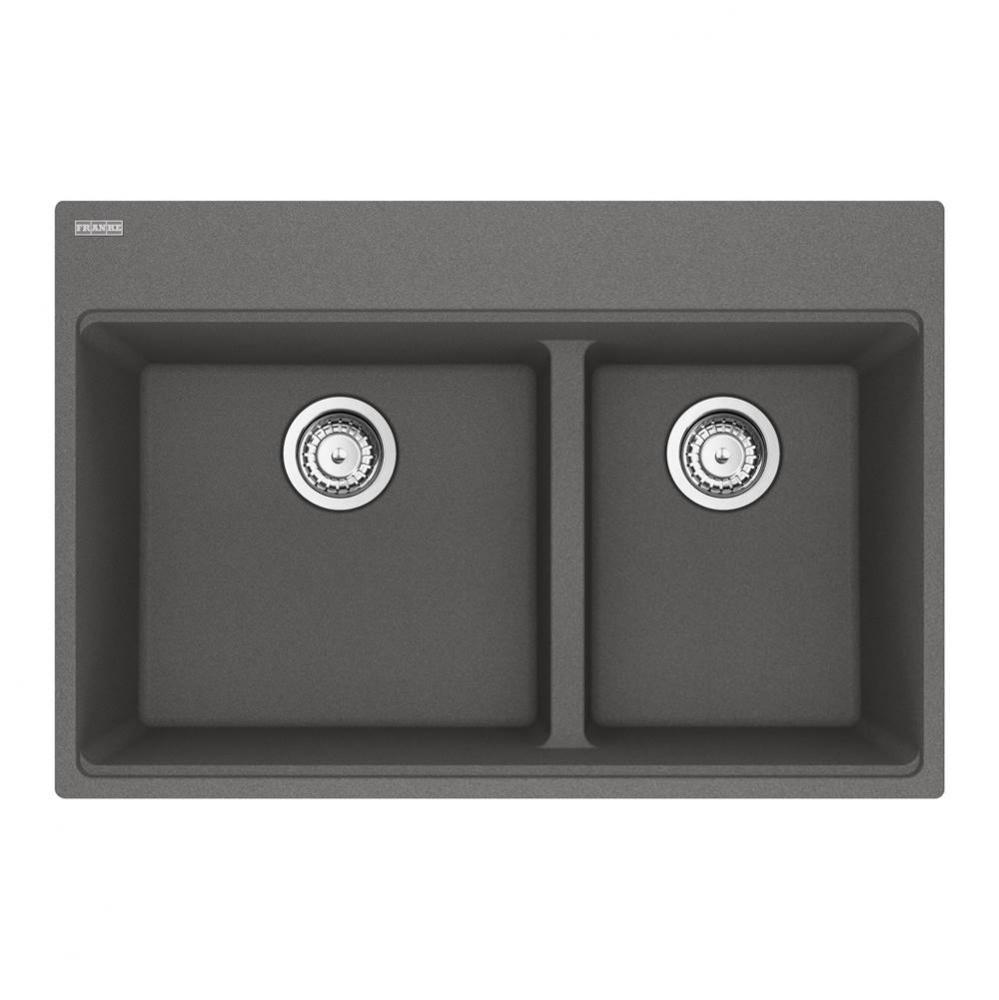 Maris Topmount 33-in x 22-in Granite Double Bowl Kitchen Sink in Stone Grey