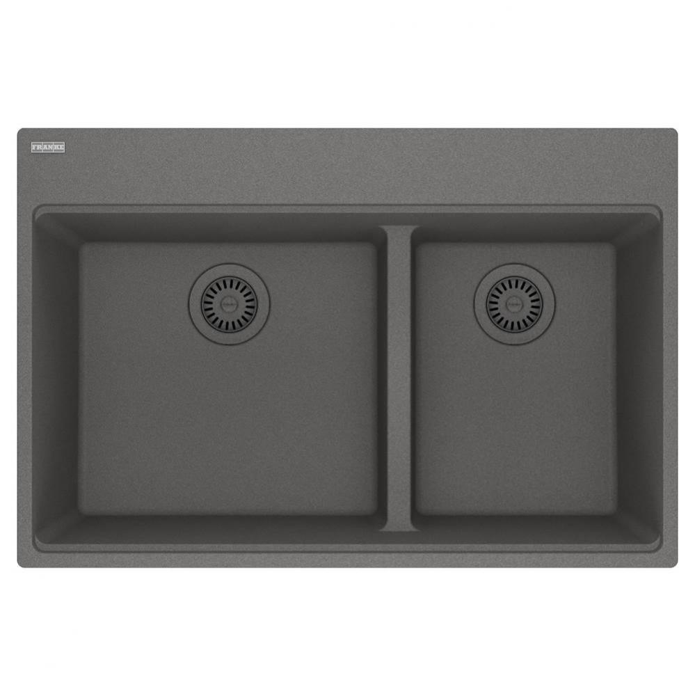 Maris Topmount 33-in x 22-in Granite Double Bowl Kitchen Sink in Stone Grey