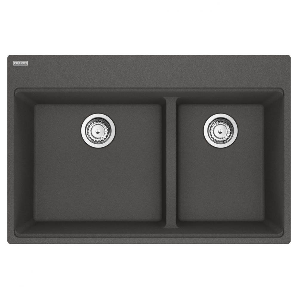 Maris Topmount 33-in x 22-in Granite Double Bowl Kitchen Sink in Slate Grey