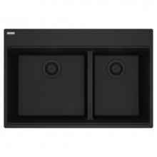 Franke MAG6601812LD-ONY - Maris Topmount 33-in x 22-in Granite Double Bowl Kitchen Sink in Onyx