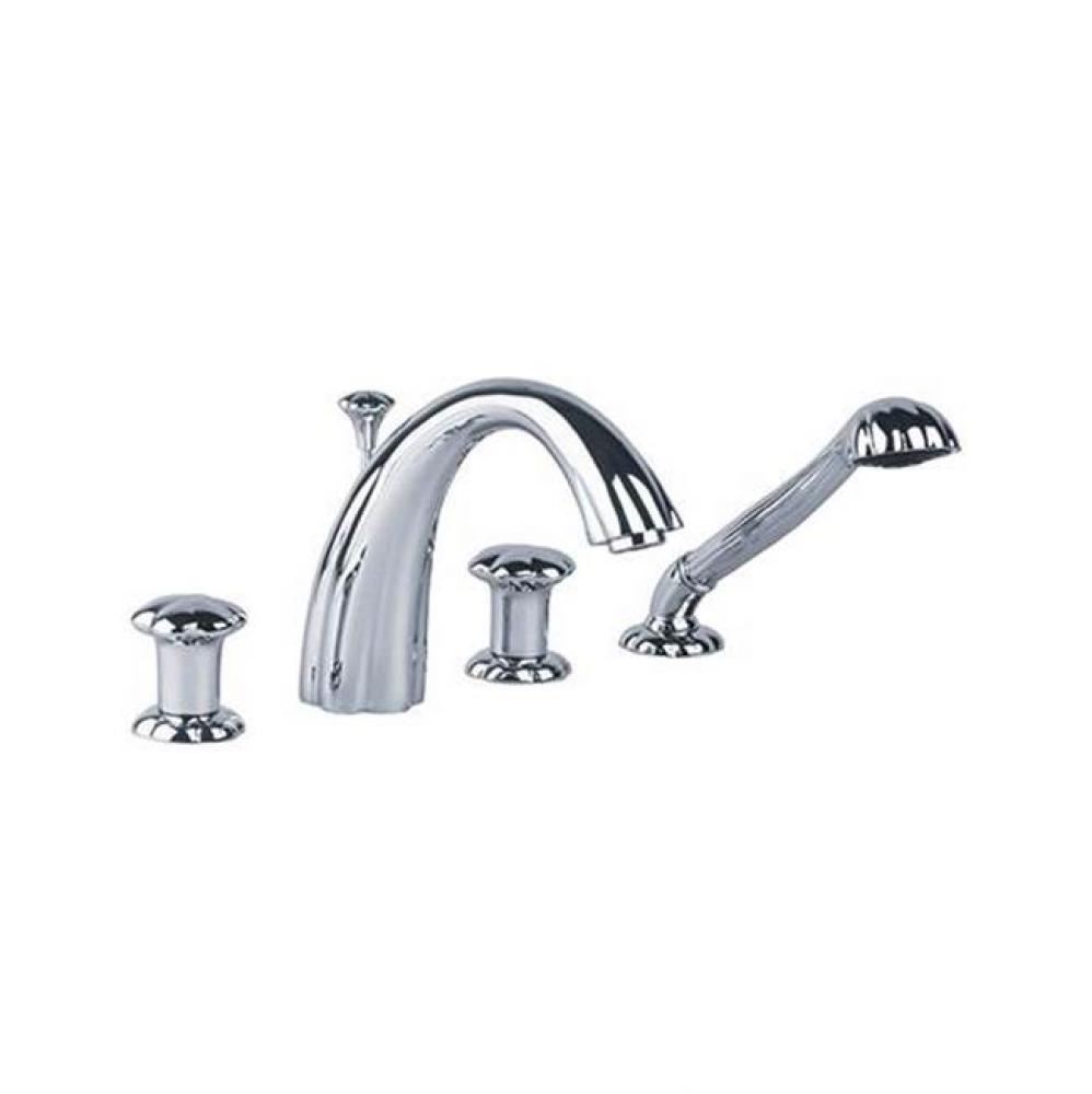 Florale 4 Hole Deck Mount Tub Filler With Handshower In Polished Chrome With Black Crystal Handles