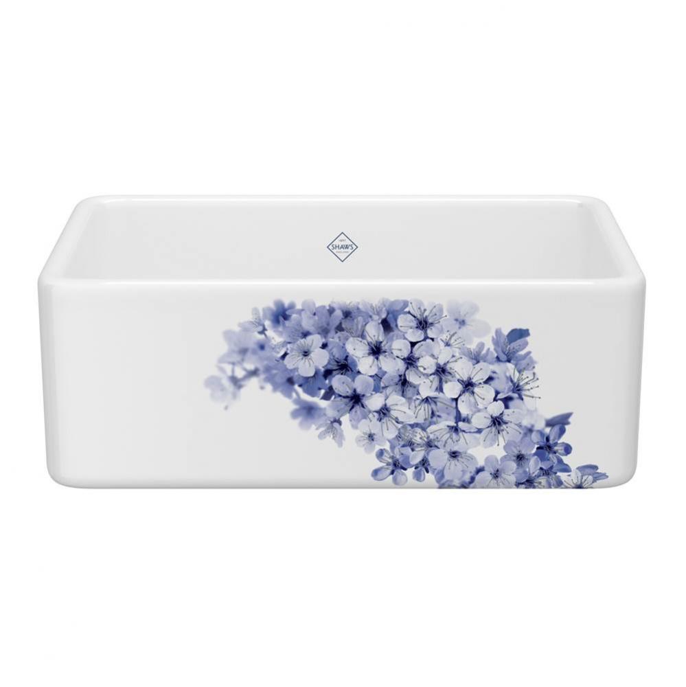 30'' Shaker Single Bowl Farmhouse Apron Front Fireclay Kitchen Sink With Blossom Design