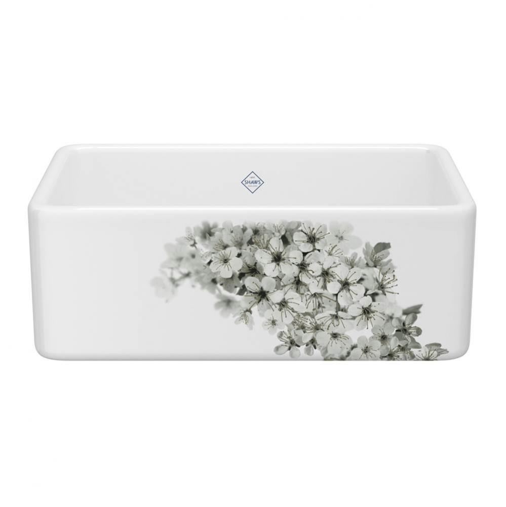 30'' Shaker Single Bowl Farmhouse Apron Front Fireclay Kitchen Sink With Blossom Design