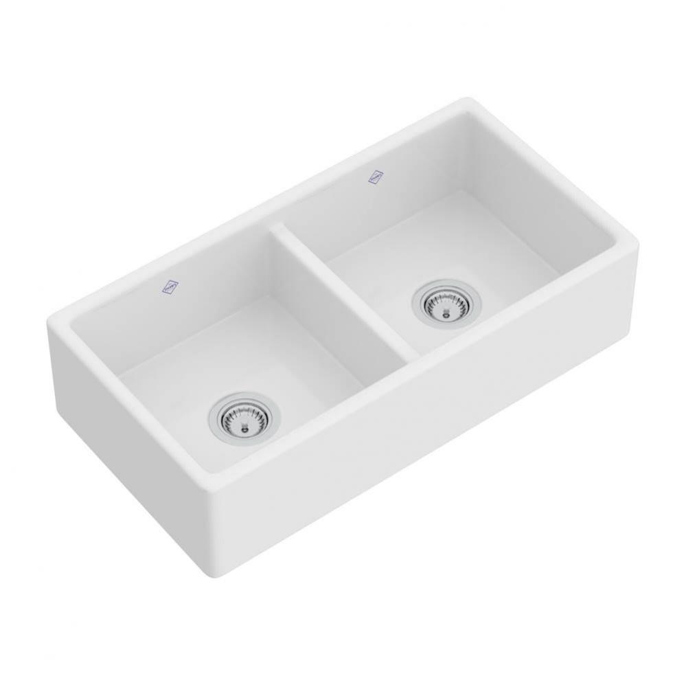 Shaker™ 35'' Double Bowl Farmhouse Apron Front Fireclay Kitchen Sink