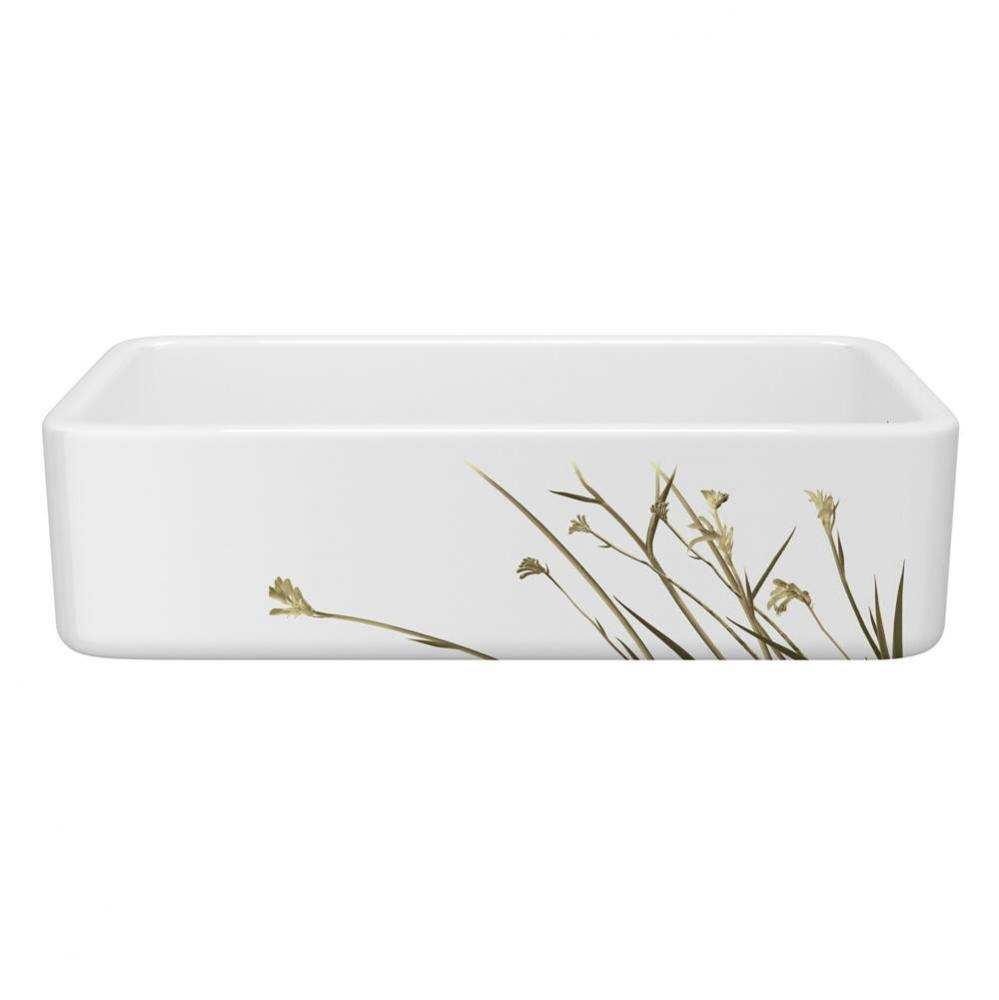 36'' Lancaster Single Bowl Farmhouse Apron Front Fireclay Kitchen Sink With Wild Grass D