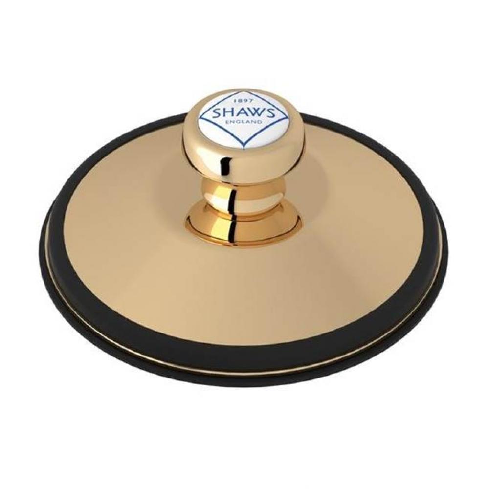 Shaws I.S.E. Disposal Stopper In English Gold With Black Rubber Gasket Or Seal And Shaws Logo Bran