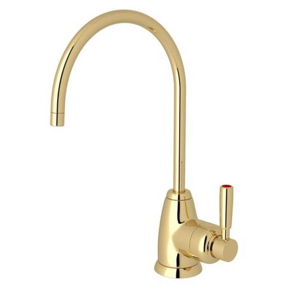 Perrin & Rowe® Holborn C-Spout Hot Water Faucet with Lever Handles in Unlacquered Brass