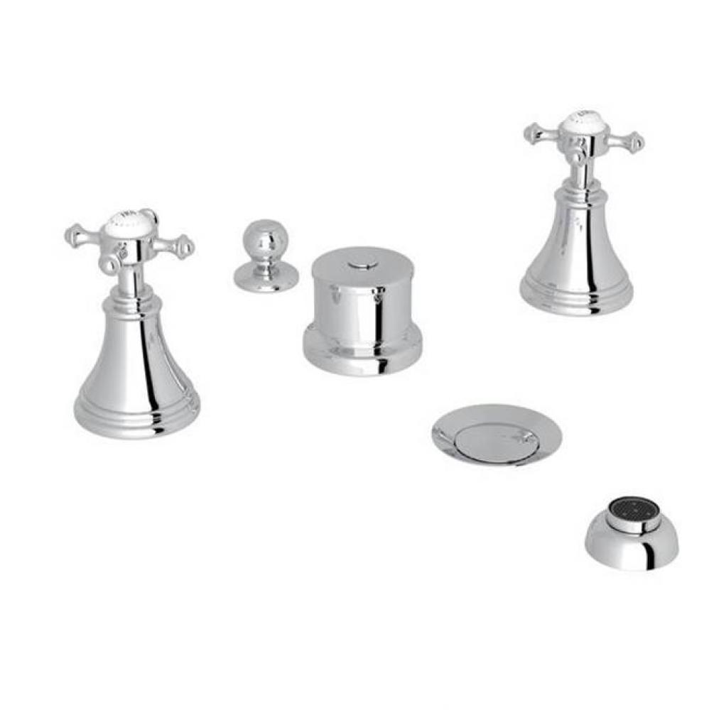 Perrin & Rowe® Georgian Era 5-Hole Bidet Faucet with Cross Handles in Polished Chrome