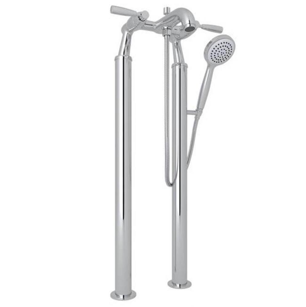 Perrin & Rowe® Holborn Floor Mount Bathtub Filler Handshower with Lever Handles in Polish