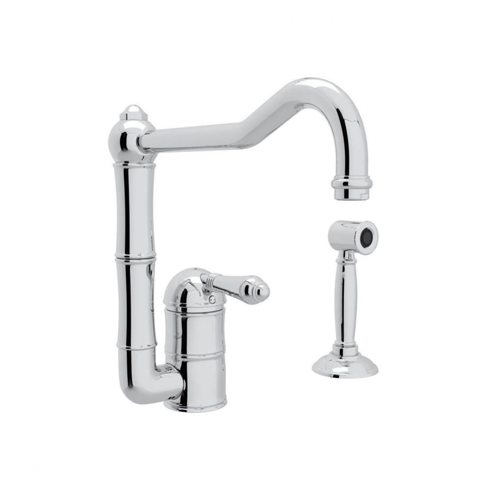 Rohl Italian Kitchen Single Hole Faucet In Unlacquered Brass With Single Metal Lever Sidespray And