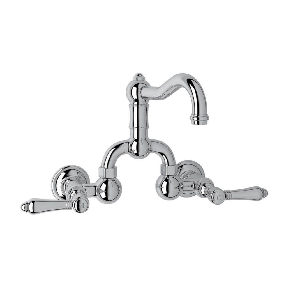 Rohl Italian Bath Acqui Wall Mount Lavatory Bridge Faucet In Matte Black With Metal Levers Pop-Up