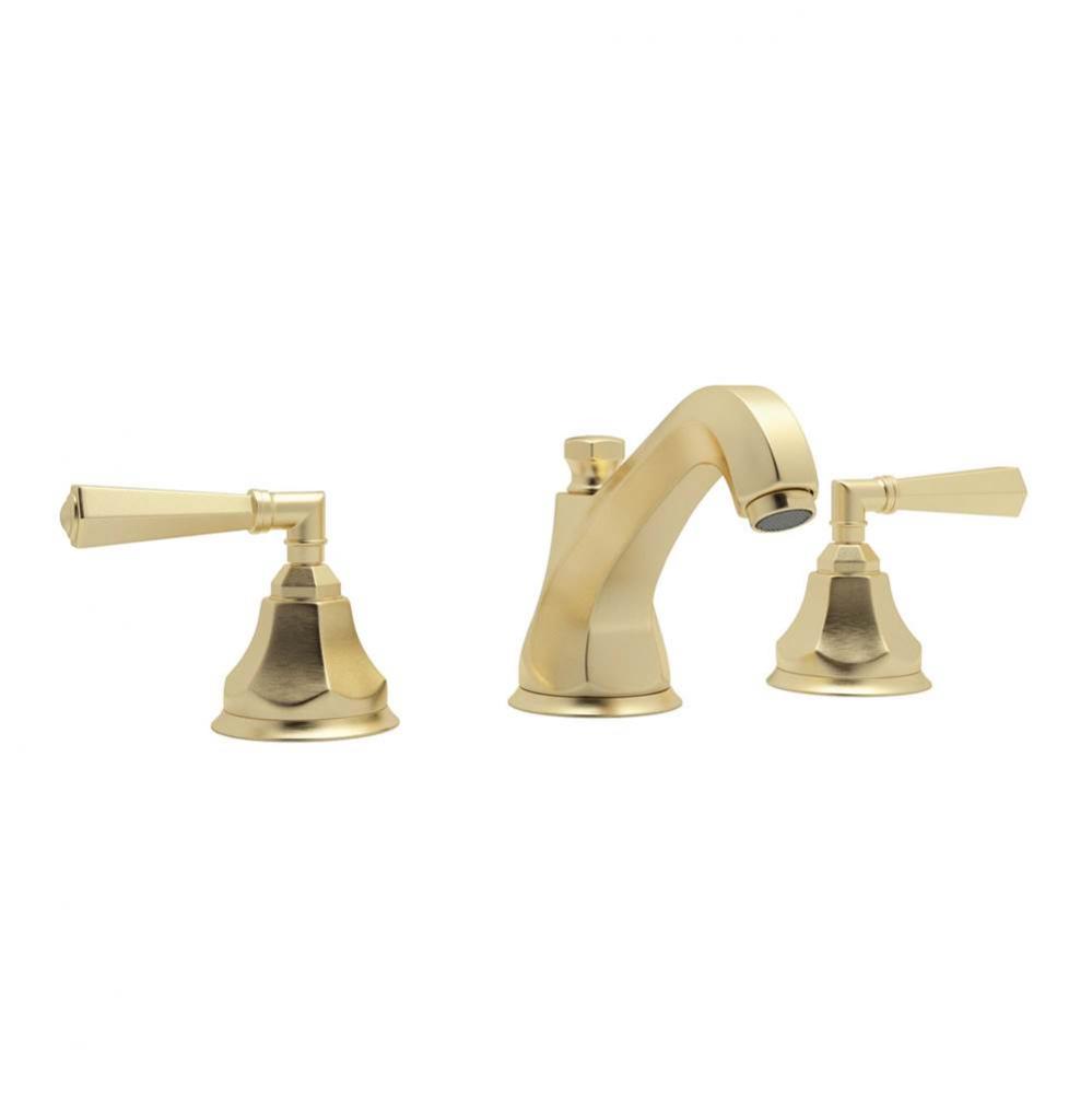 Rohl Palladian Widespread Lavatory Faucet In Distressed Brass With Hex Spout Palladian Metal Lever