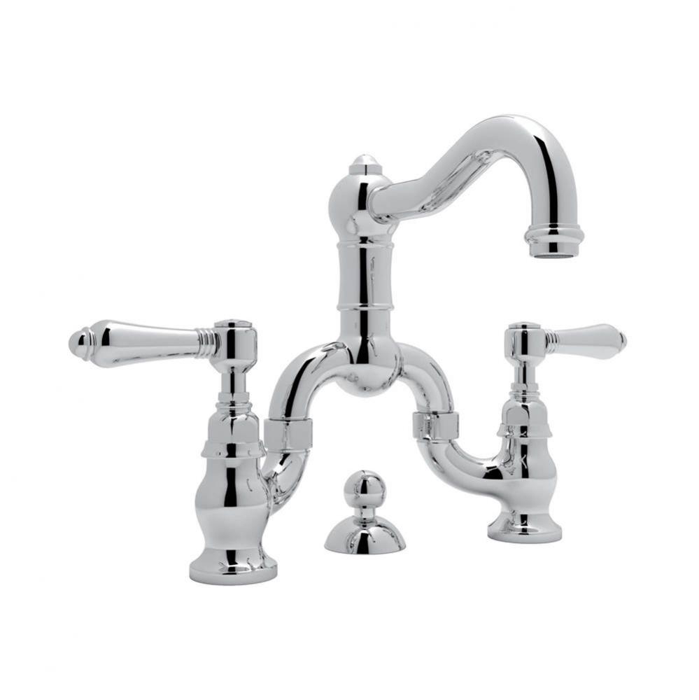 Rohl Italian Bath Acqui Deck Mounted Lavatory Bridge Faucet In Brushed Gold With Metal Levers Pop-