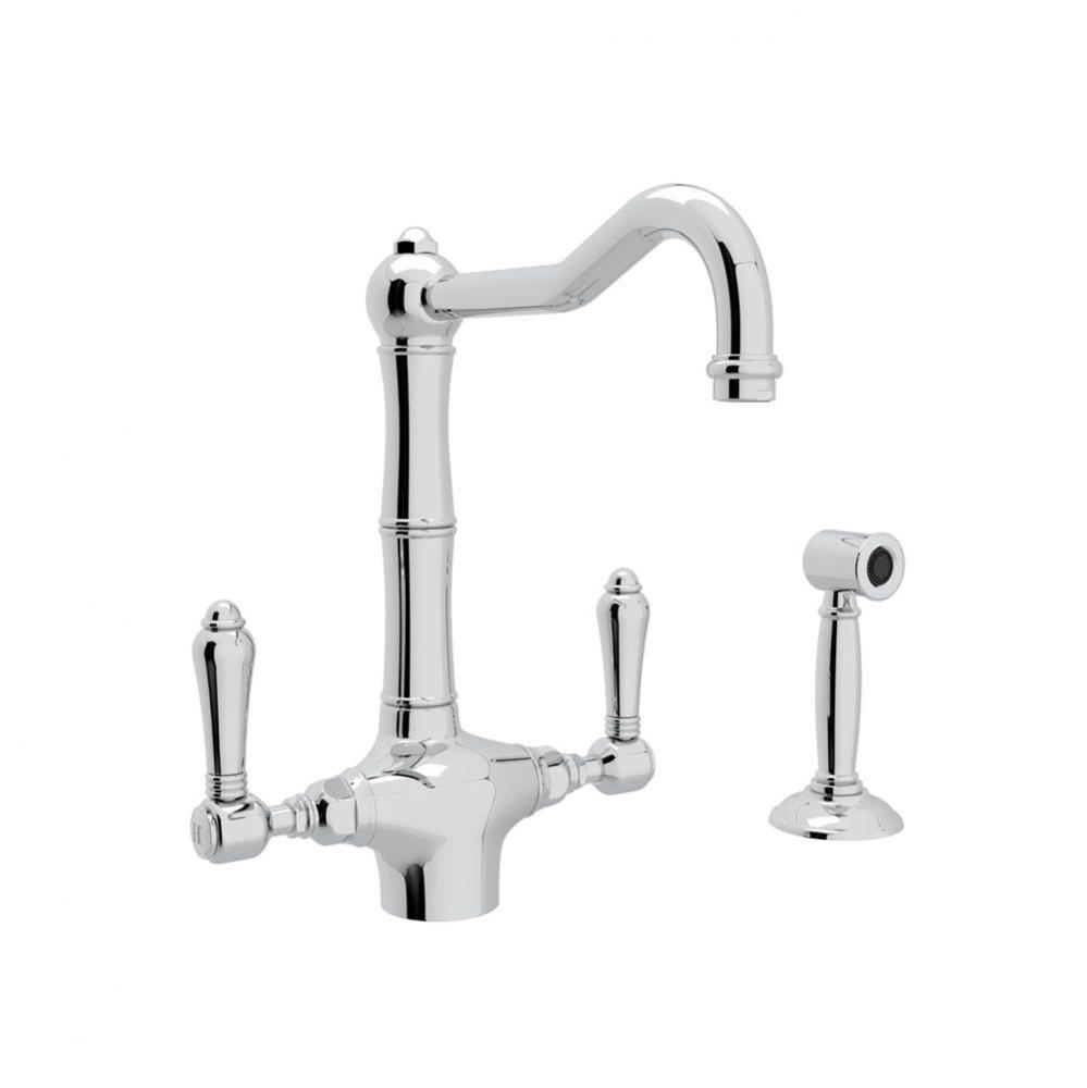 Rohl Italian Kitchen Acqui Single Hole Faucet In Unlacquered Brass With Metal Levers Sidespray And