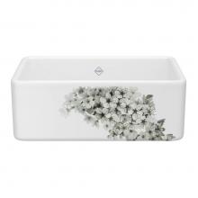 Rohl MS3018WHBSGG - 30'' Shaker Single Bowl Farmhouse Apron Front Fireclay Kitchen Sink With Blossom Design