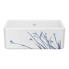 Rohl MS3018WHWGBL - 30'' Shaker Single Bowl Farmhouse Apron Front Fireclay Kitchen Sink With Wild Grass Desi