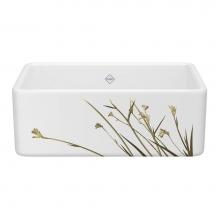 Rohl MS3018WHWGGO - 30'' Shaker Single Bowl Farmhouse Apron Front Fireclay Kitchen Sink With Wild Grass Desi