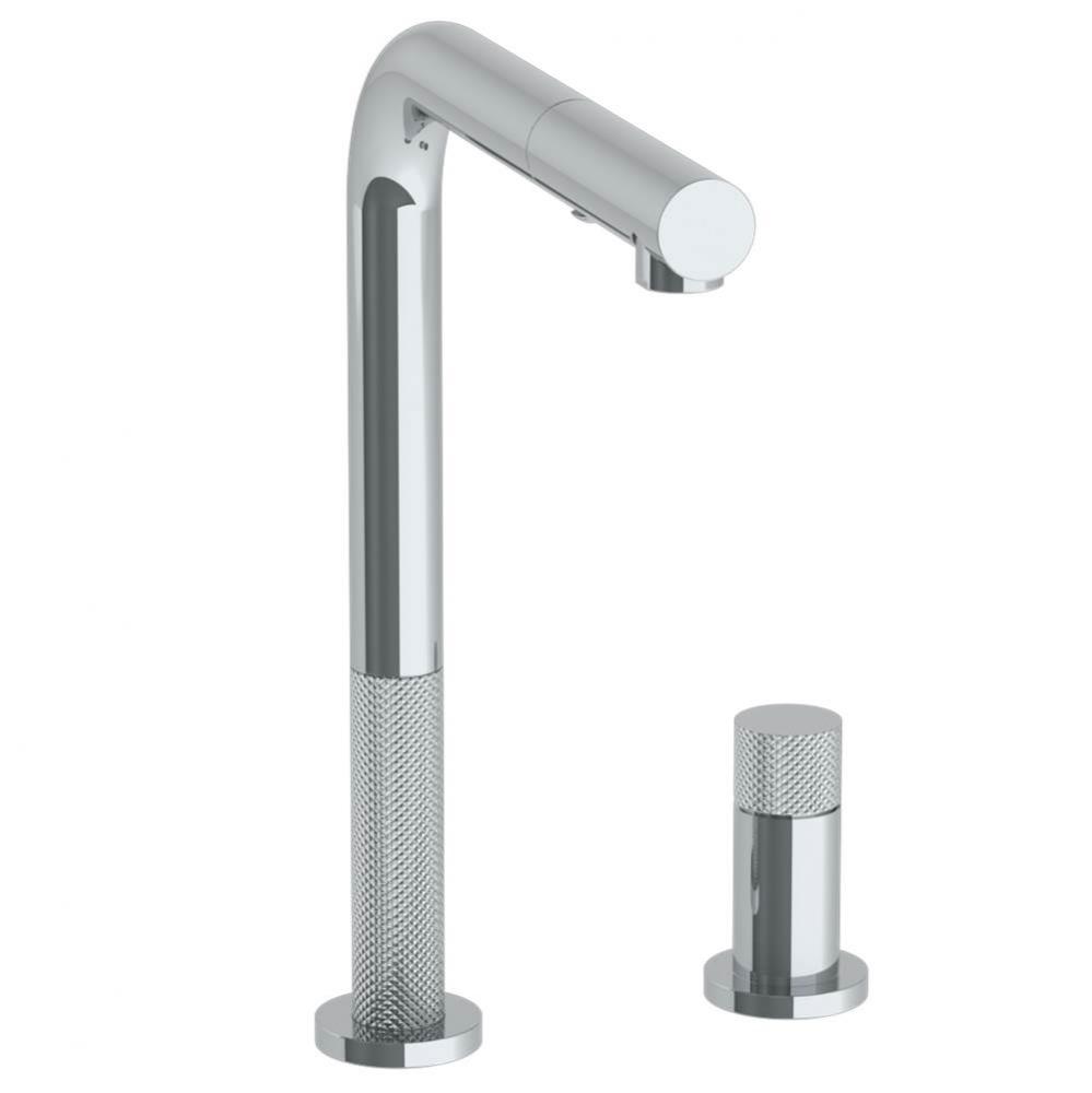 Deck Mounted 2 Hole Square Top Kitchen Faucet with Pull Out Spray