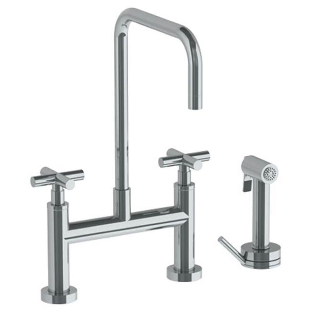 Deck Mounted Bridge Square Top Kitchen Faucet with Independent Side Spray