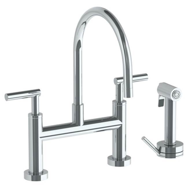 Deck Mounted Bridge Gooseneck Kitchen Faucet with Independent Side Spray