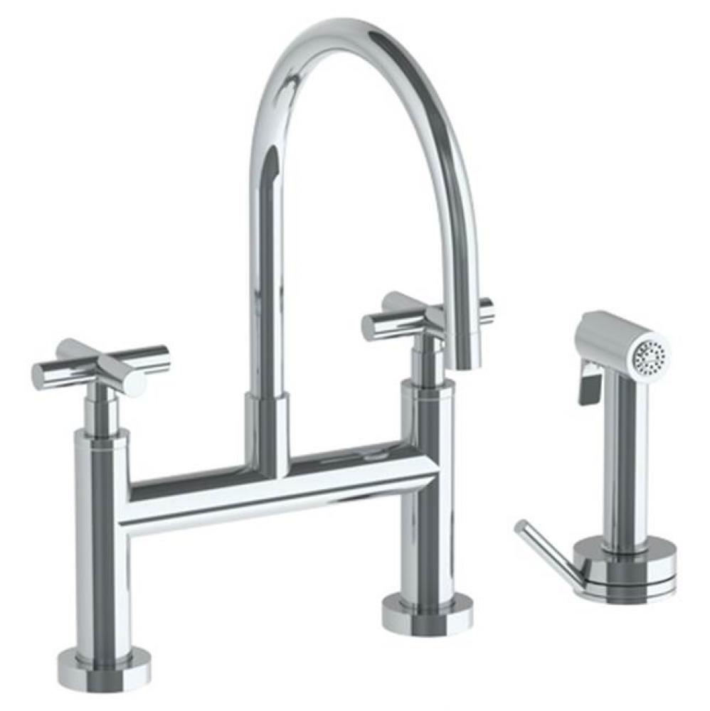 Deck Mounted Bridge Gooseneck Kitchen Faucet with Independent Side Spray