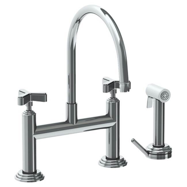 Deck Mounted Bridge Kitchen Faucet with Independent Side Spray