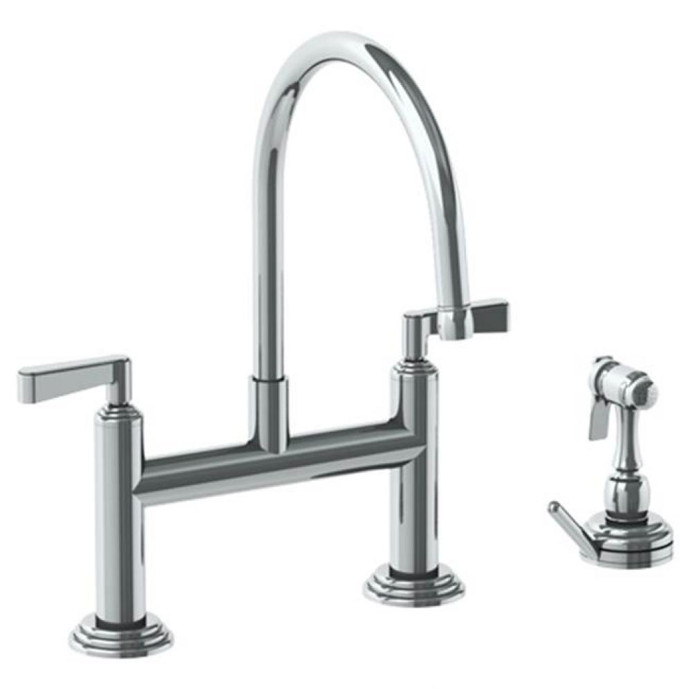 Deck Mounted Bridge Kitchen Faucet with Independent Side Spray