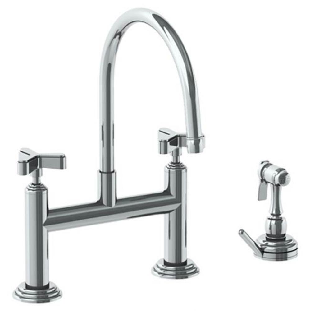 Deck Mounted Bridge Kitchen Faucet with Independent Side Spray